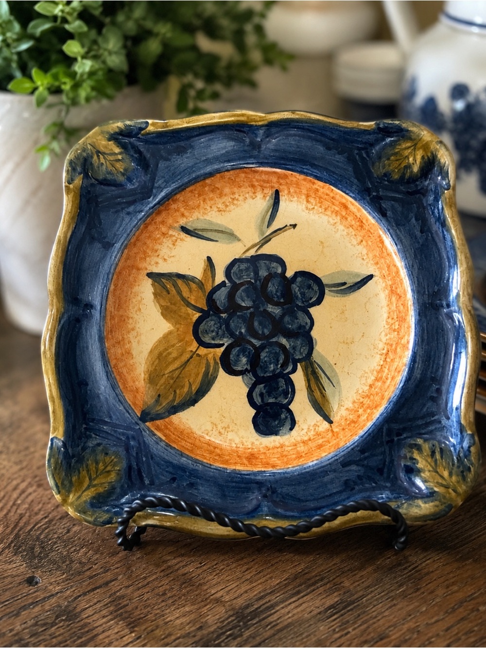 Blue Grape Ceramic Trinket Dish Pamela Gladding Tuscany Fruit 4”